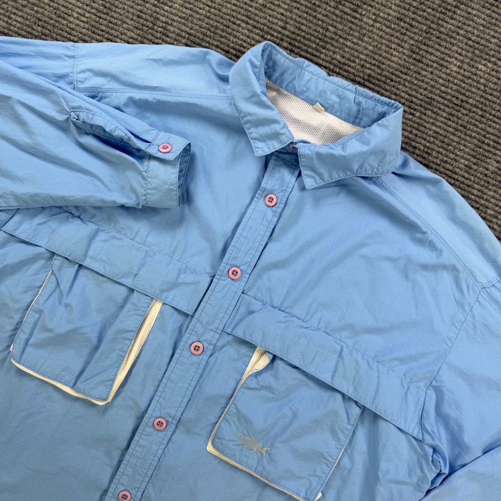Vintage Tarponwear Simms Fishing Shirt Mens XL Blue Long Sleeve Ventilated USA